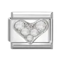 Charm per bracciale modulare italiano a forma di cuore in argento con cinque cristalli. - Cuore a Cinque Pietre / Argento
