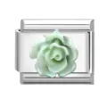 Maglia per bracciale a charm italiano con decorazione di rosa in resina verde menta - Fiore / Verde