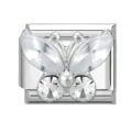 Elegante charm link modulare italiano a farfalla argento con cristalli brillanti - Farfalla / Strass Bianchi