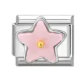 Charm modulare italiano di qualità con stella rosa glitterata e perla dorata - Pentagramma / Oro/Rosa