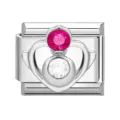 Raffinato charm per bracciale modulare italiano con motivo a cuore e pietre rosa bianco - Cuore / Rosa Magenta/Strass Bianco