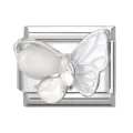 Elegante maglia per charm modulare italiano con una delicata farfalla in smalto bianco - Ali di Farfalla / Argento/Bianco