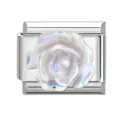 Elegante maglia per bracciale modulare con rosa bianca iridescente per gioielli fai-da-te - Fiore / Bianco Chiaro di Luna