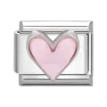 Elegante maglia per bracciale modulare italiano in argento con un delicato cuore rosa - Cuore / Rosa