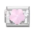 Ciondolo modulare italiano per bracciale in acciaio con fiore di cristallo rosa - Pentagramma / Rosa