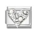 Charm cuore in argento con perle bianche e cristalli lucenti per bracciale componibile DIY - Cuore / Perle Artificiali e Strass