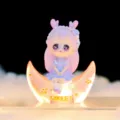 Lindo conejito resina figura brillante luna luz de noche decoración de escritorio - Pelo Rosa Falda Morada