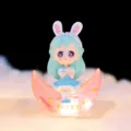 Cute rabbit ear girl figurine glowing moon desktop ornament cute home decoration variant - Green Hair Blue Skirt