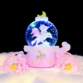 Roze koets eenhoorn sneeuwbol muziekdoos, lichtgevend dromerig cadeautje voor kinderen. - Ster Eenhoorn Meisjesstijl (2066) / Middelgroot (80 Sneeuwval + Gekleurd licht) / Roze