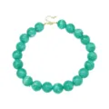 Chunky green resin bead statement necklace with gold-tone extension chain and secure clasp. - Lake Blue