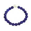 Blue acrylic beaded statement necklace, 20mm chunky resin round beads with gold tone chain. - Blue