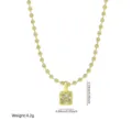Gold beaded chain necklace with square crystal pendant, elegant minimalist clavicle jewelry. - Style 9 - Bead Chain - Square