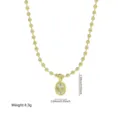 Gold ball chain necklace with oval zircon pendant, elegant minimalist clavicle jewelry. - Style 8 - Bead Chain - Vertical Oval