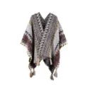 Ethnic knit poncho shawl for women, warm thick winter cape with fringe tassels travel wrap. - Vintage Gray