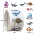 Detailed view of cute cartoon marine animal stickers roll featuring fish, whale, and turtle designs. - C336 / 200 Stickers / 3 cm