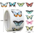 Colorful butterfly roll stickers and individual sticker samples, perfect for kids rewards and crafts. - C425 / 200 Stickers / 3 cm