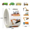 Detailed view of kids cartoon vehicle stickers roll showing dimensions and sticker designs. - C428 / 200 Stickers / 3 cm