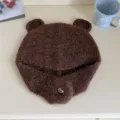 Braune süße Bärenohren flauschige Strickmütze, warme weiche Winter Plüschmütze mit Herzknopf. - M (56-58cm) / Kaffeebraun