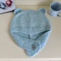 Süße Bärenohren Strickmütze für Damen, weiche Plüsch warme Winter Pullover Mütze - M (56-58cm) / Blau
