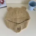 Koreanische süße Bärenohren Strickmütze Herbst Winter warme Plüsch Pullover Mütze für Damen - M (56-58cm) / Khaki