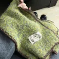 Bufanda de lana gruesa vintage con borde de ganchillo, suave y cálida de invierno - Verde Aguacate