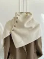 Damen Winter Warmer Rollkragen Strick Cape Off White Knöpfe Schal Poncho Überwurf - Vielseitiges Beige