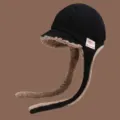 Koreanischer Stil gefütterte Fliegermütze, warme Damen Winter Kappe für kalte Tage. - M (56-58cm) / Schwarz