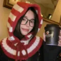 Red and white striped knitted balaclava winter warm windproof hood scarf for women. - M (56-58cm) / Red