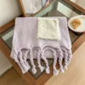Dicker winterlicher Kunstkaschmir Schal mit Tasche Fransen Einfarbige warme Damenschal - Taroviolett