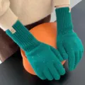 Damen lange Strickhandschuhe Winter warm gruen meliert Fuenffinger Wolle modisch neu - Vollfinger / Melange Grün