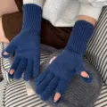 Damen Winter lange Strickhandschuhe, dunkelblaue gesprenkelte warme Fausthandschuhe für Damen. - Vollfinger / Mixed Tiefblau