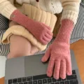 Damen Winter lange Strickhandschuhe rosa meliert warm fünf Finger Handschuhe gemütlich Alltag - Vollfinger / Rosa meliert