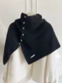 Winter schwarzer Strick Rollkragen Cape Schal mit schicken Knöpfen stilvoll warme Oberbekleidung - Schwarz