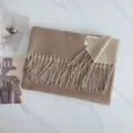 Damen Herbst Winter Wendetuch zweifarbig Kunst Kaschmir Schal warme Fransen Stola - Dunkelkaffee & Beige
