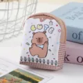 Detailed close-up view of the cute capybara mini backpack coin purse in soft PU leather. - Capybara Style