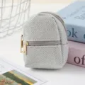 Mini glitter backpack coin purse cute keychain earphone holder silver metallic small zipper bag - Beige