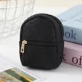Black sparkly mini backpack coin purse detail shot, perfect for keys, earphones, and accessories. - Black