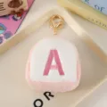 Mini plush letter coin purse cute portable earphone storage bag keychain accessory - Pink