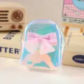 Holografische Mini Rucksack Münztasche mit süßer pinker Schleife, tragbare Schlüsselanhänger Tasche. - Irisierendes rosa Kleingeldtäschchen mit Schleife