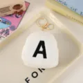 Cute mini letter plush backpack coin purse keychain, soft white stuffed bag charm pendant. - White