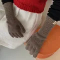Lange melierte Strickhandschuhe für Damen, warme Winter-Wollhandschuhe in brauner Farbe. - Vollfinger / Mixed Tiefmokka