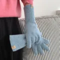Damen lange Strickhandschuhe Winter warme hellblaue melierte Fünffinger Handschuhe Variant. - Vollfinger / Mixed Hellblau