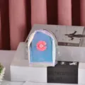 Holographic PU mini coin purse with pink daisy ornament, portable zipper earphone bag. - 1