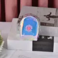 Holographic PU mini coin purse with cute purple daisy decoration, portable headphone storage bag. - 2