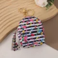 Mini flamingo coin purse keychain, black and white striped small backpack pouch with tassel. - Black and White Striped Flamingo
