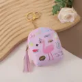 Cute cartoon flamingo mini backpack coin purse, portable cute key chain wallet for women - Pink Plaid Flamingo