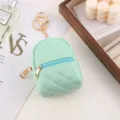 Mint green quilted mini backpack keychain cute PU leather coin purse headphone pouch - Turquoise Green