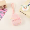 Pink tweed mini coin purse backpack keychain cute headphone storage bag aesthetic pendant. - Pink
