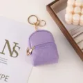Mini purple quilted backpack keychain, portable PU leather coin purse and cute earphone bag. - Purple