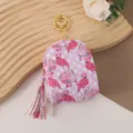 Pink flamingo print mini coin purse keychain with cute tassel and gold hardware variant. - Pink Polka Dot Flamingo